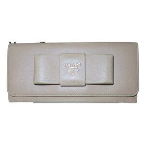 Prada Blush Pink Italian Saffiano Leather Ribbon Bow Embellished Bi-Fold Wallet